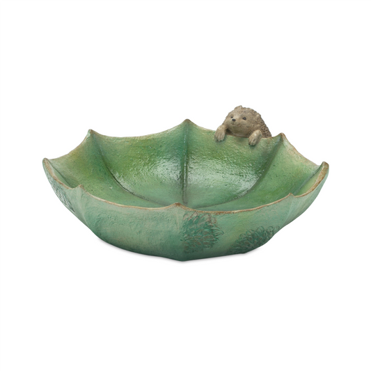 Hedgehog w/ Leaf and Umbrella (Set of 2) 10.25"L x 3.5"H, 13.25"L x 4"H Resin -Ship Only