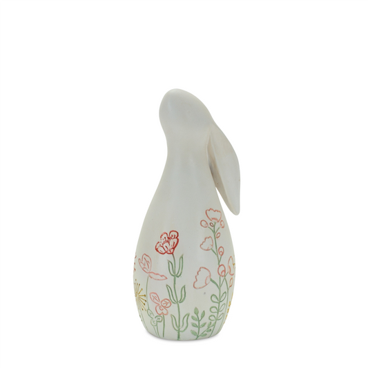 Modern Bunny Rabbit Figurine with Etched Floral Design (Set of 2) -Ship Only