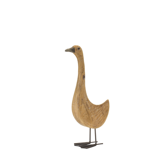 Natural Fir Wood Goose Figurine with Rustic Metal Accents (Set of 2) -Ship Only