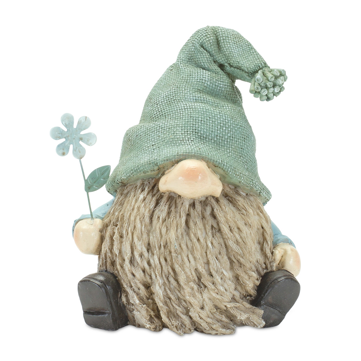 Stone Garden Gnome Figurine with Flower Stem Accent (Set of 4) -Ship Only