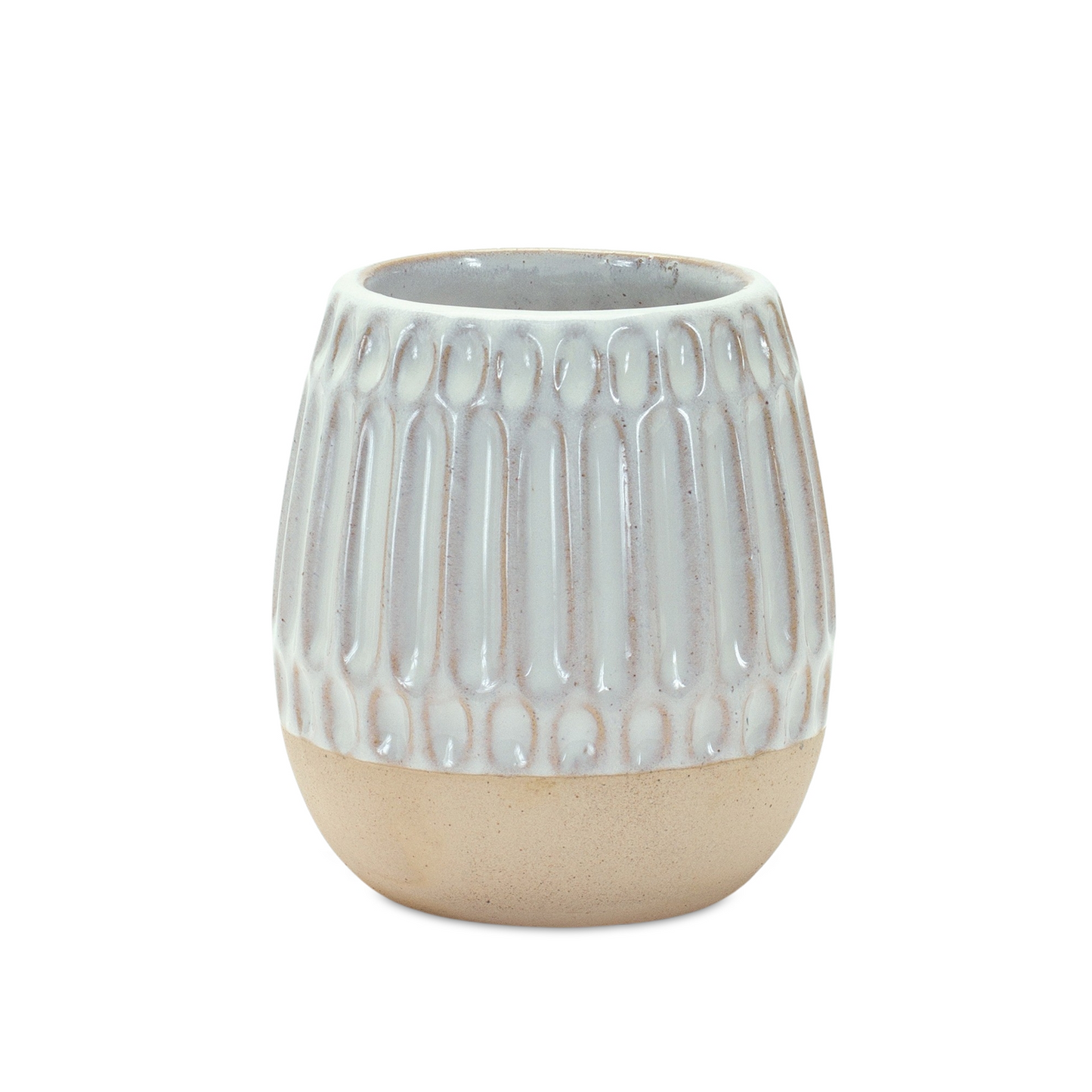 Ribbed Porcelain Vase with Two Tone Design (Set of 2) -Ship Only