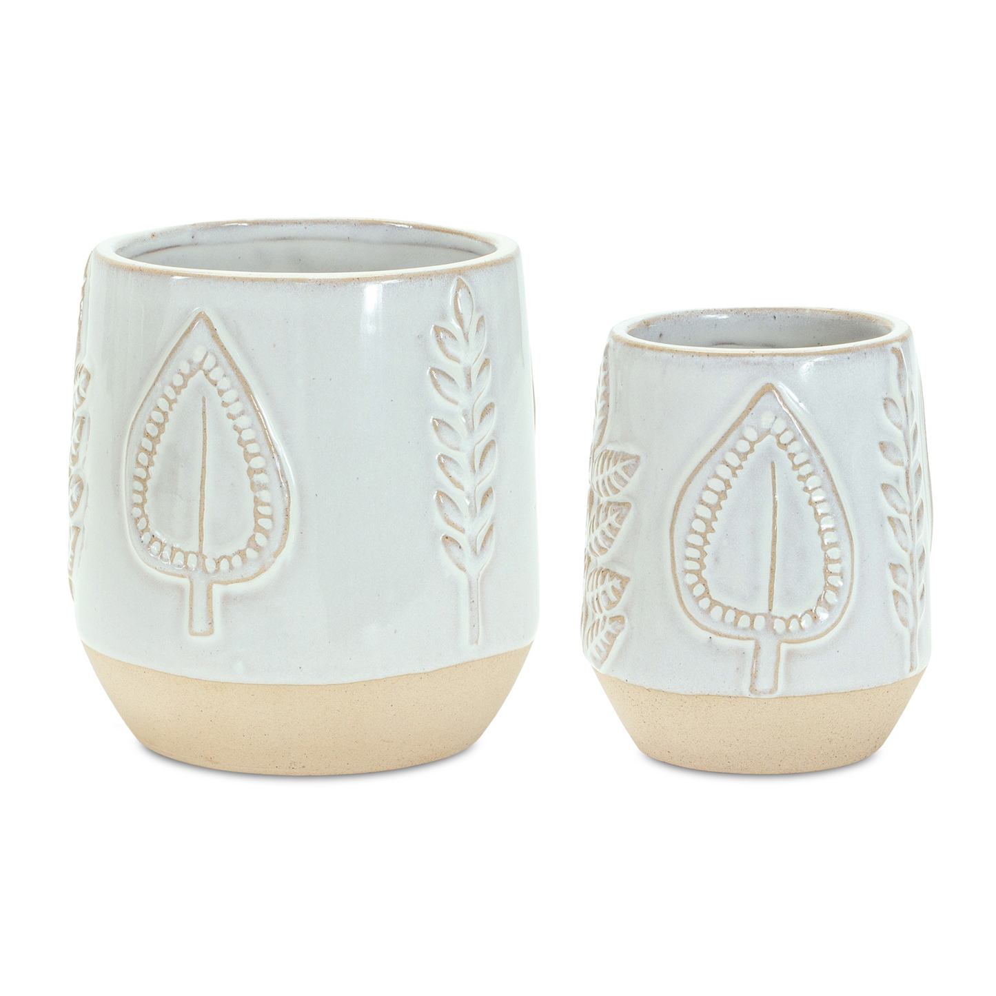 Two Tone Porcelain Planter with Leaf Design (Set of 2) -Ship Only