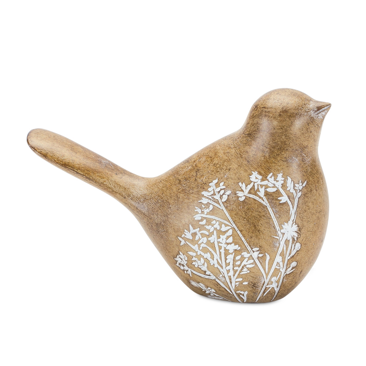 Floral Etched Bird Figurine with Wood Grain Design (Set of 4) -Ship Only