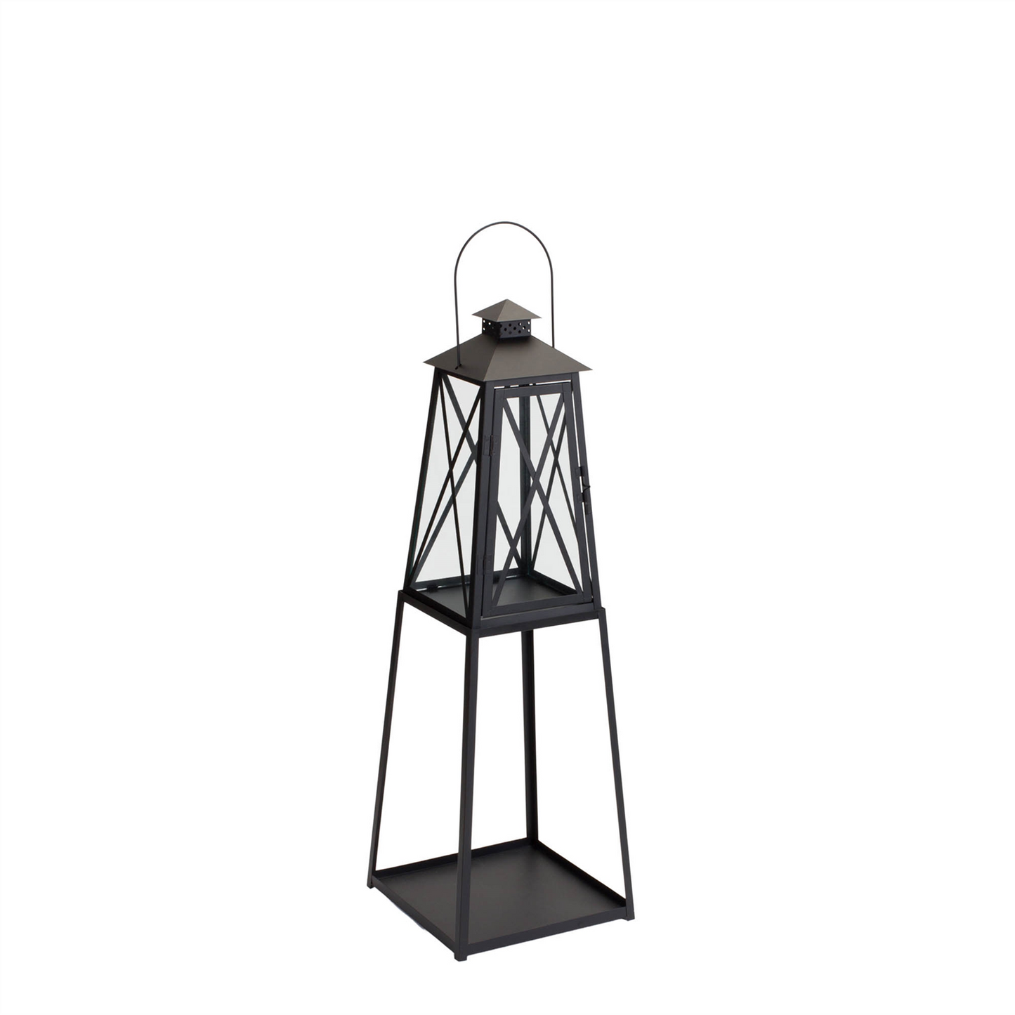 Traditional Metal Lantern with Tapered Stand (Set of 2) -Ship Only