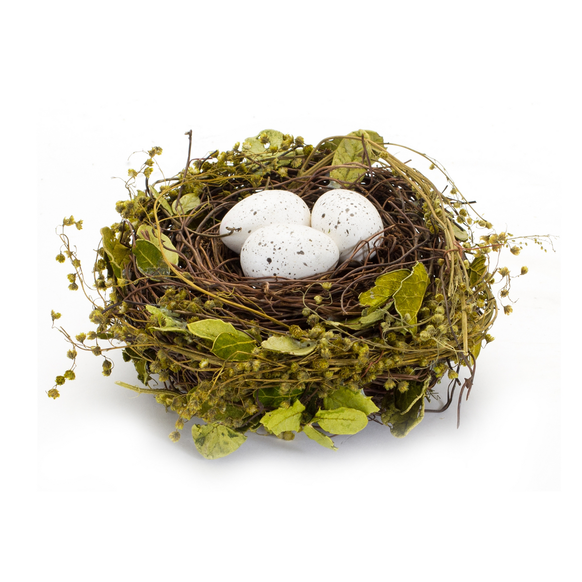 Natural Twig Bird Nest with Speckled Egg Accent (Set of 4)