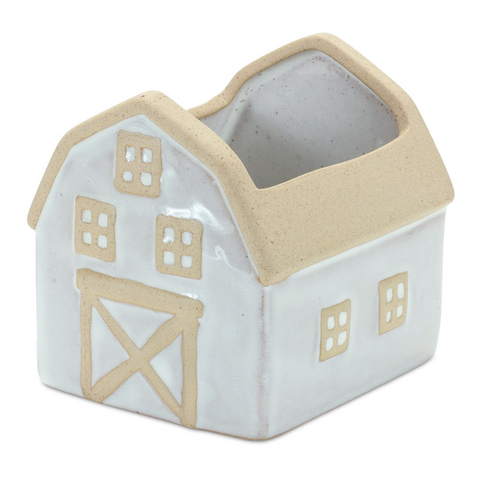 Neutral Porcelain House and Barn Planter (Set of 2) -Ship Only