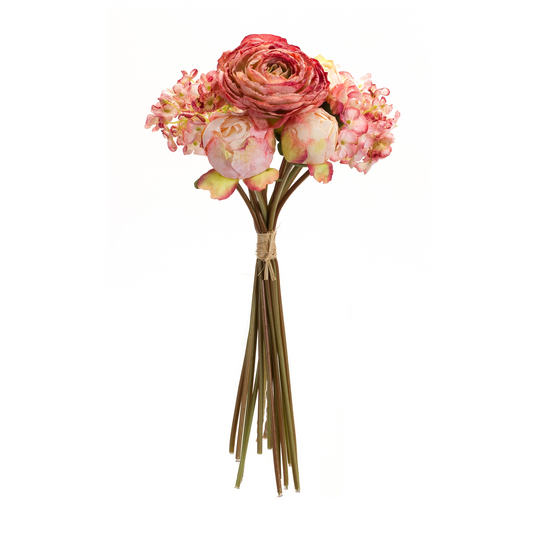 Coral Pink Peony and Hydrangea Flower Bouquet (Set of 6) -Ship Only