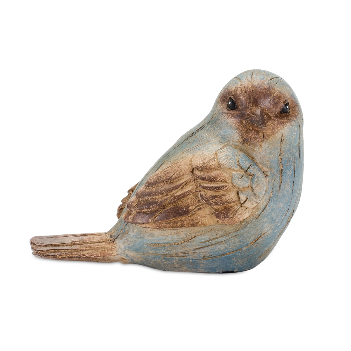 Rustic Blue Bird Figurine with Wood Grain Design (Set of 6) -Ship Only