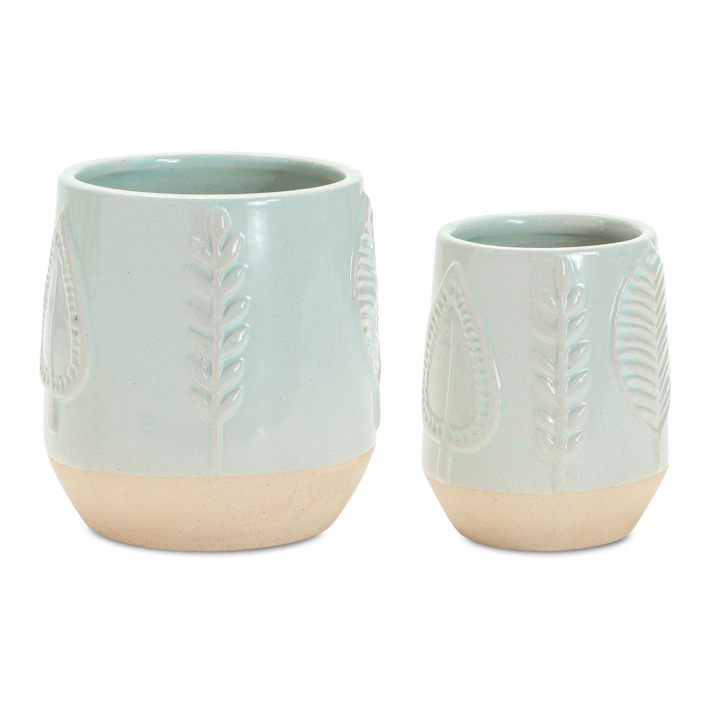 Two-Tone Porcealin Planter with Leaf Design (Set of 2) -Ship Only