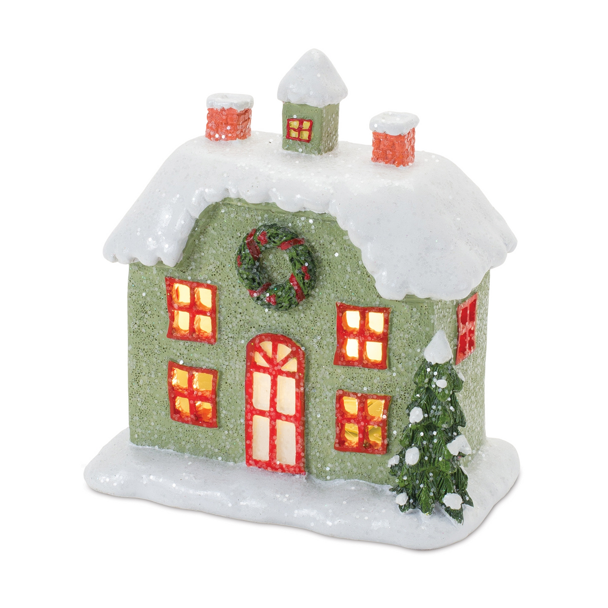 LED House (Set of 2) 5.75"H, 6"H Resin 2 AA Batteries, Not Included -Ship Only