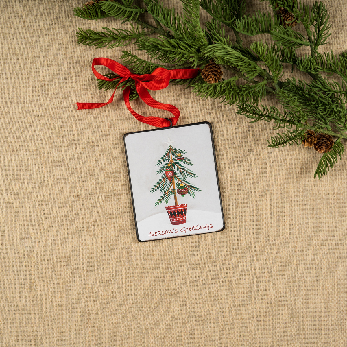 Seasons Greetings Pine Tree Ornament (Set of 12) -Ship Only