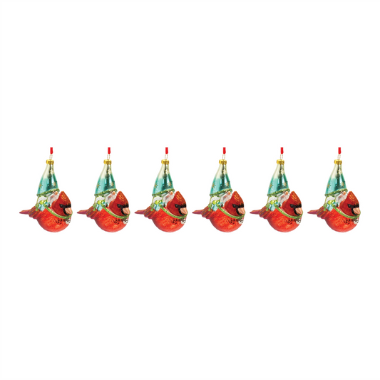 Glass Gnome and Cardinal Bird Ornament (Set of 6) -Ship Only