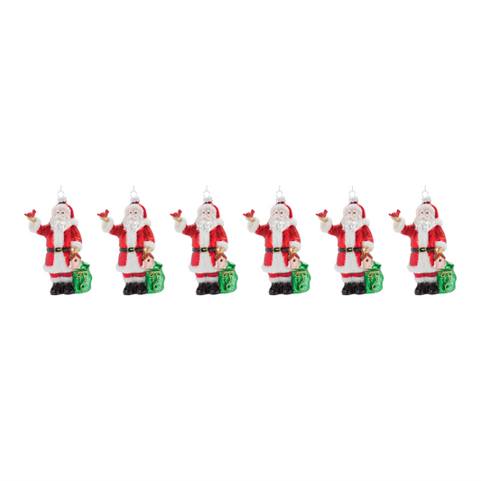 Glass Santa with Cardinal Bird Ornament (Set of 6) -Ship Only