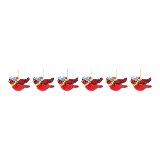 Cardinal Ornament (Set of 6) 4"L x 2.5"H Glass -Ship Only