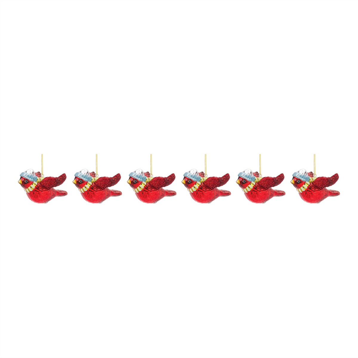 Cardinal Ornament (Set of 6) 4"L x 2.5"H Glass -Ship Only