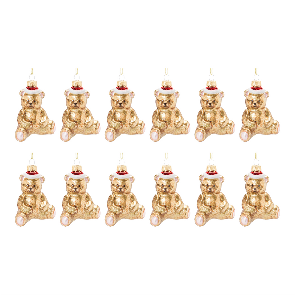 Teddy Bear Ornament (Set of 12) 3.75”H Glass