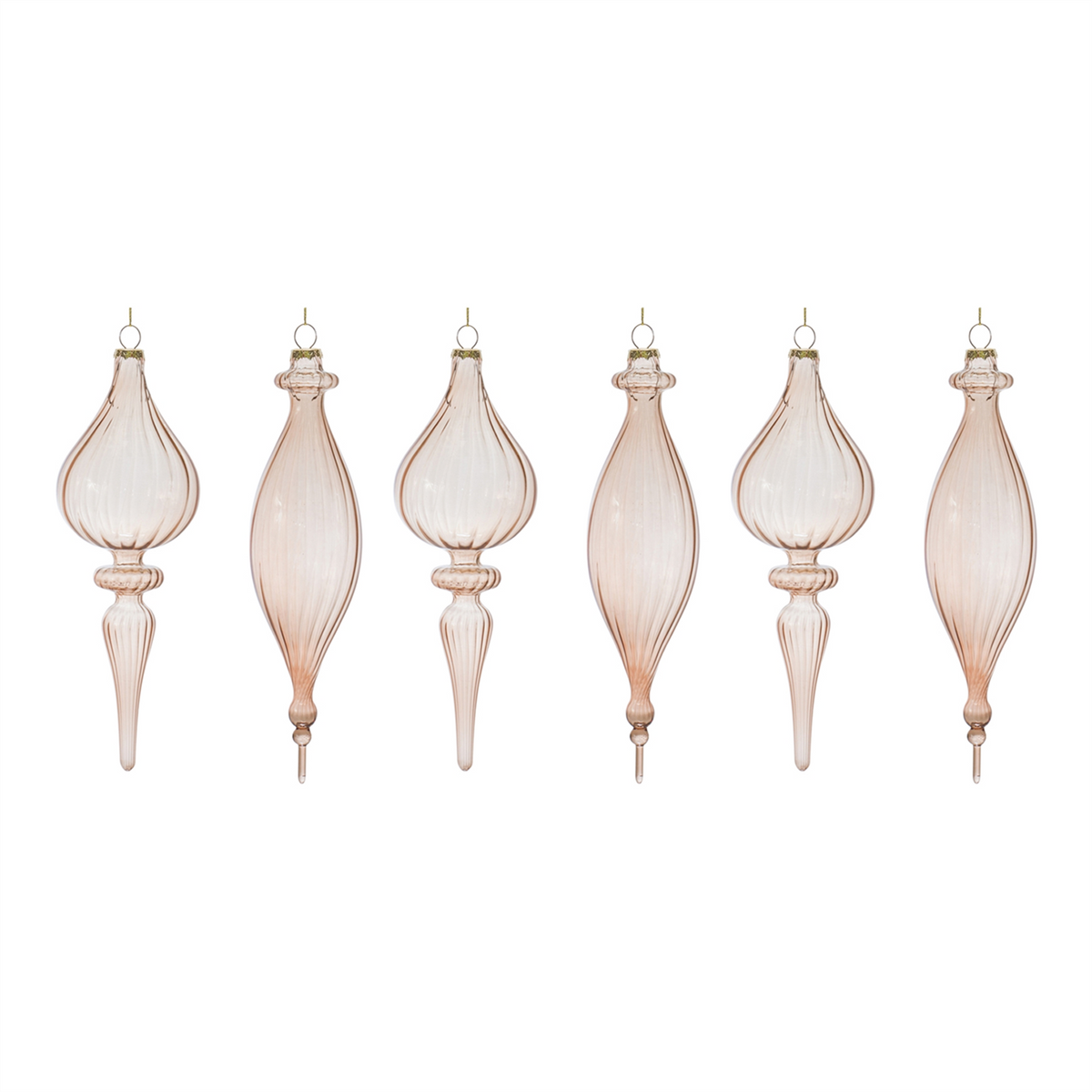 Ribbed Glass Finial Ornament (Set of 6) -Ship Only