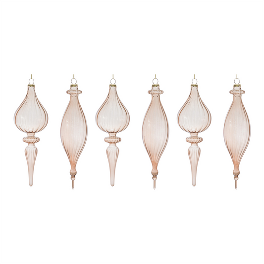 Ribbed Glass Finial Ornament (Set of 6) -Ship Only