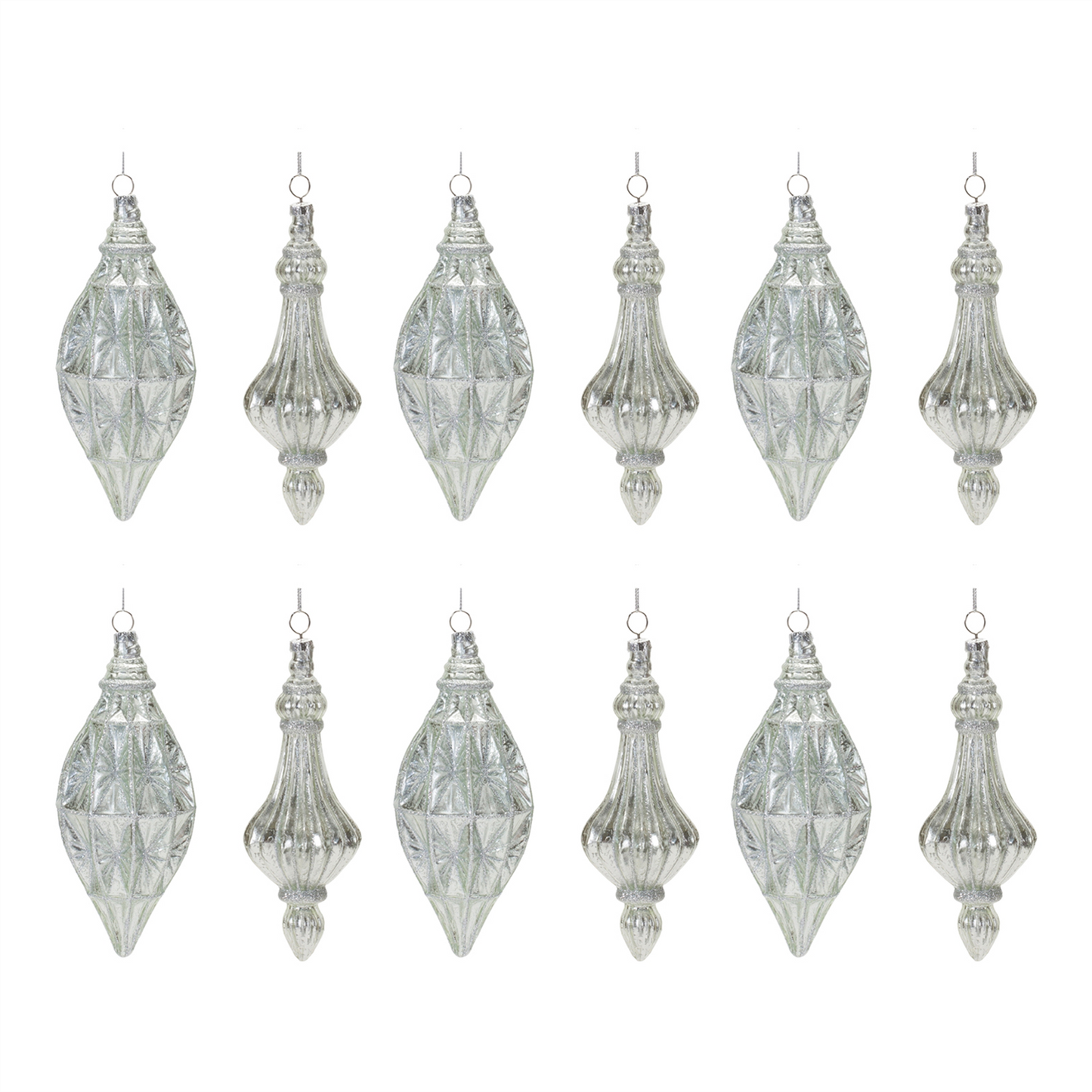 Glittered Glass Drop Ornament (Set of 12) -Ship Only