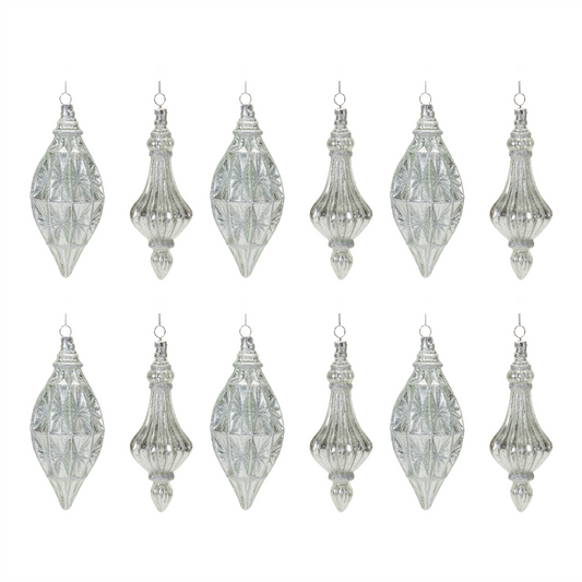 Glittered Glass Drop Ornament (Set of 12) -Ship Only