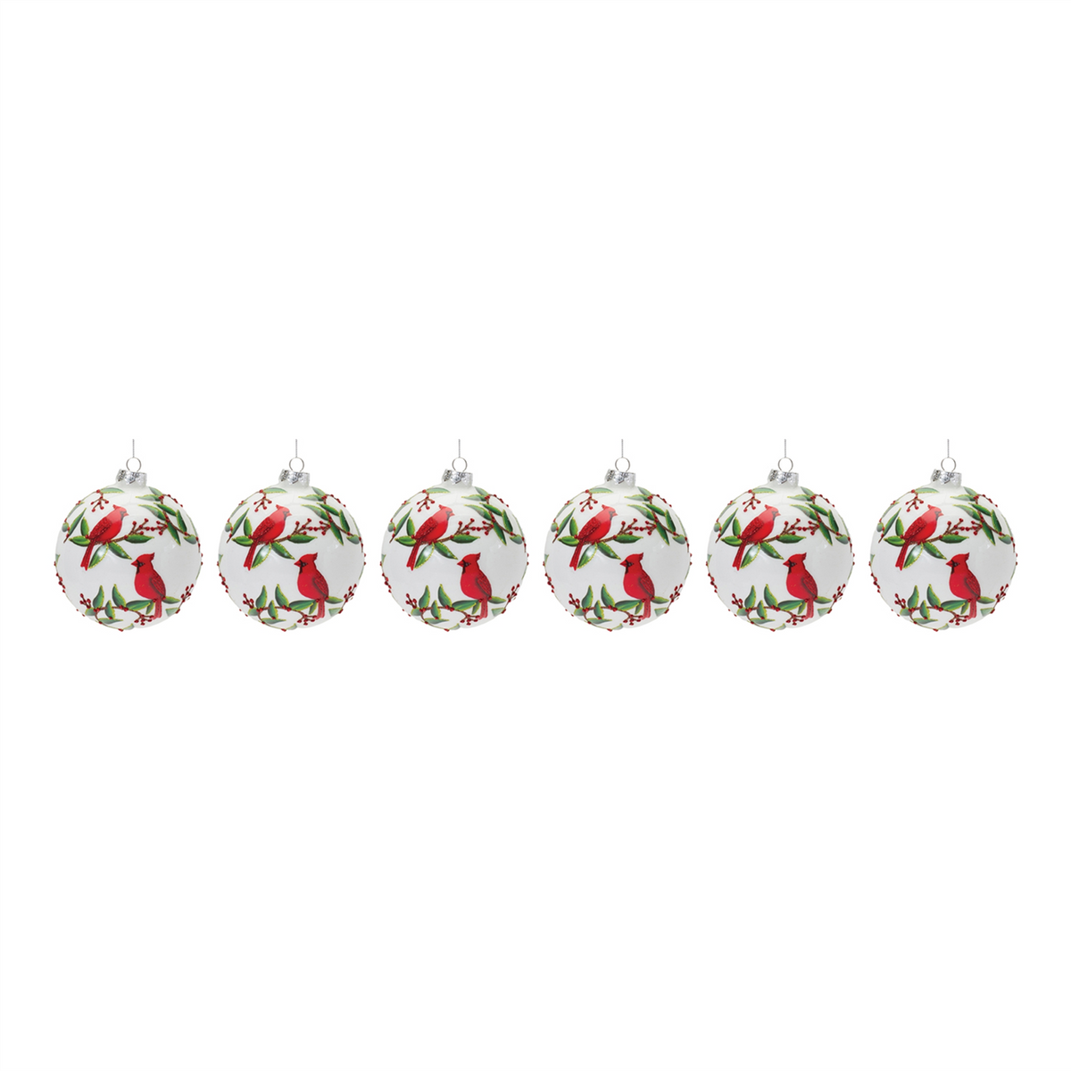 Cardinal Ball Ornament (Set of 6) 5”D Glass -Ship Only