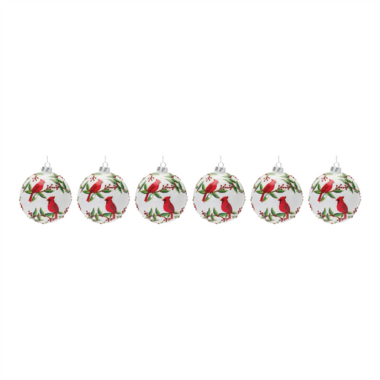 Cardinal Ball Ornament (Set of 6) 5”D Glass -Ship Only