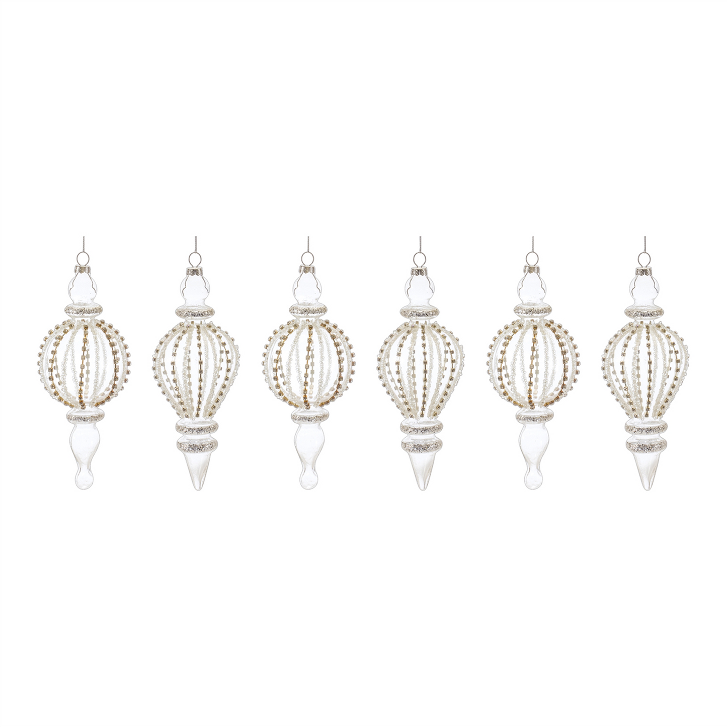 Jeweled Glass Finial Drop Ornament (Set of 6) -Ship Only