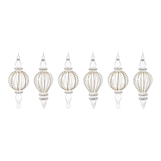 Jeweled Glass Finial Drop Ornament (Set of 6) -Ship Only