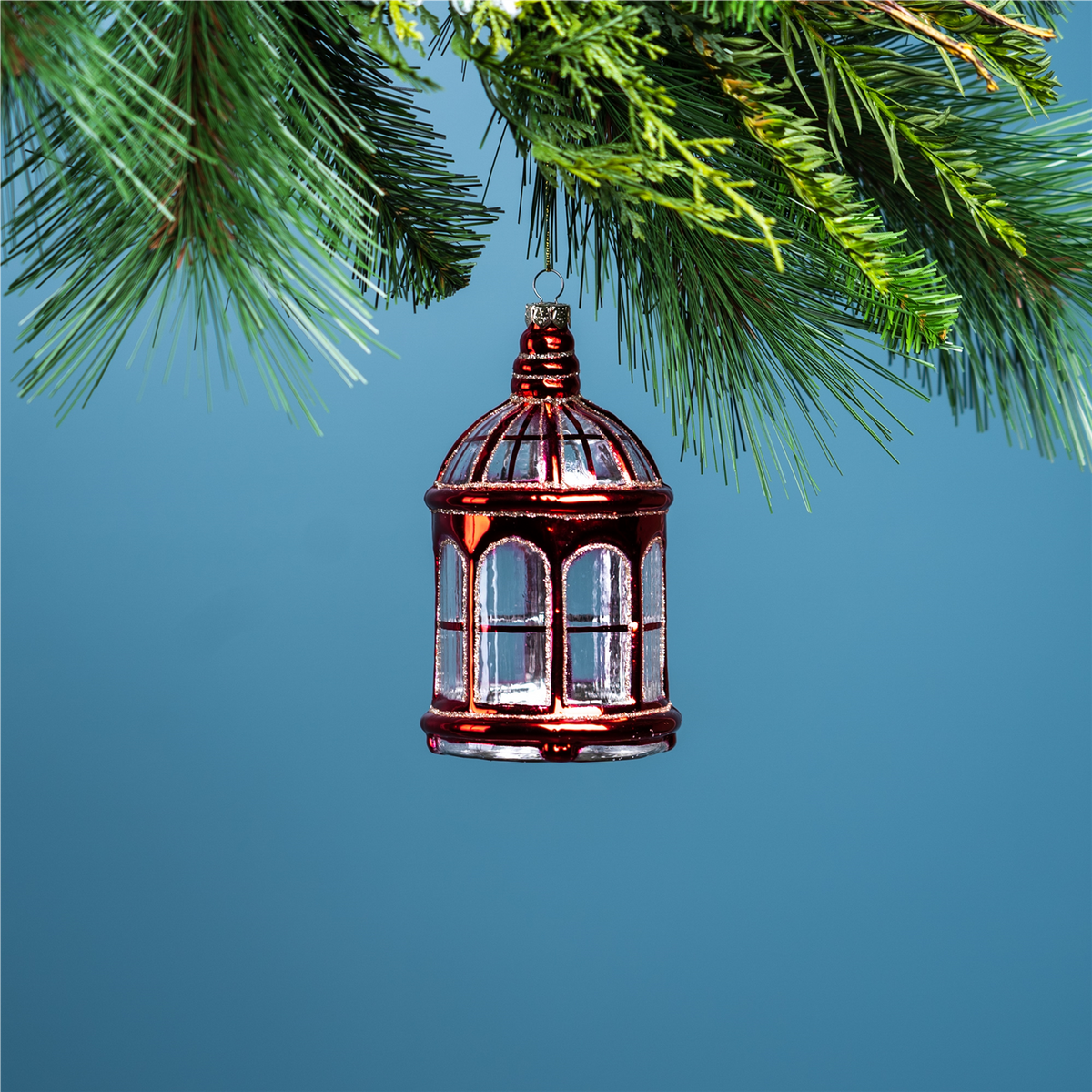 Glittered Glass Lantern Ornament (Set of 6) -Ship Only