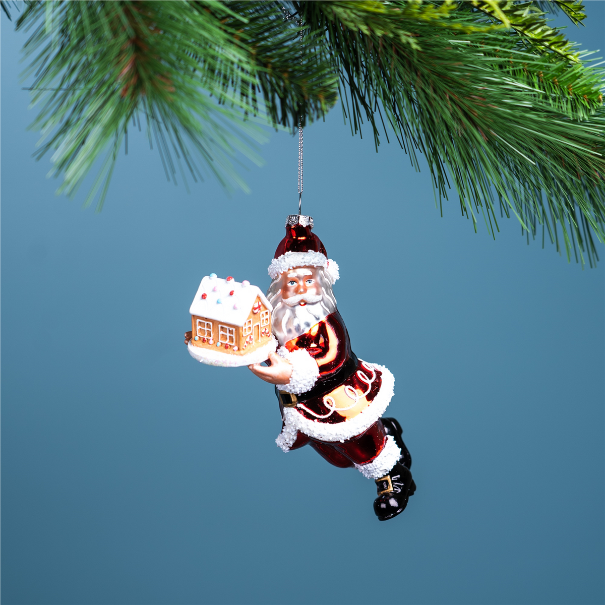 Glass Santa with Gingerbread Ornament (Set of 6) -Ship Only