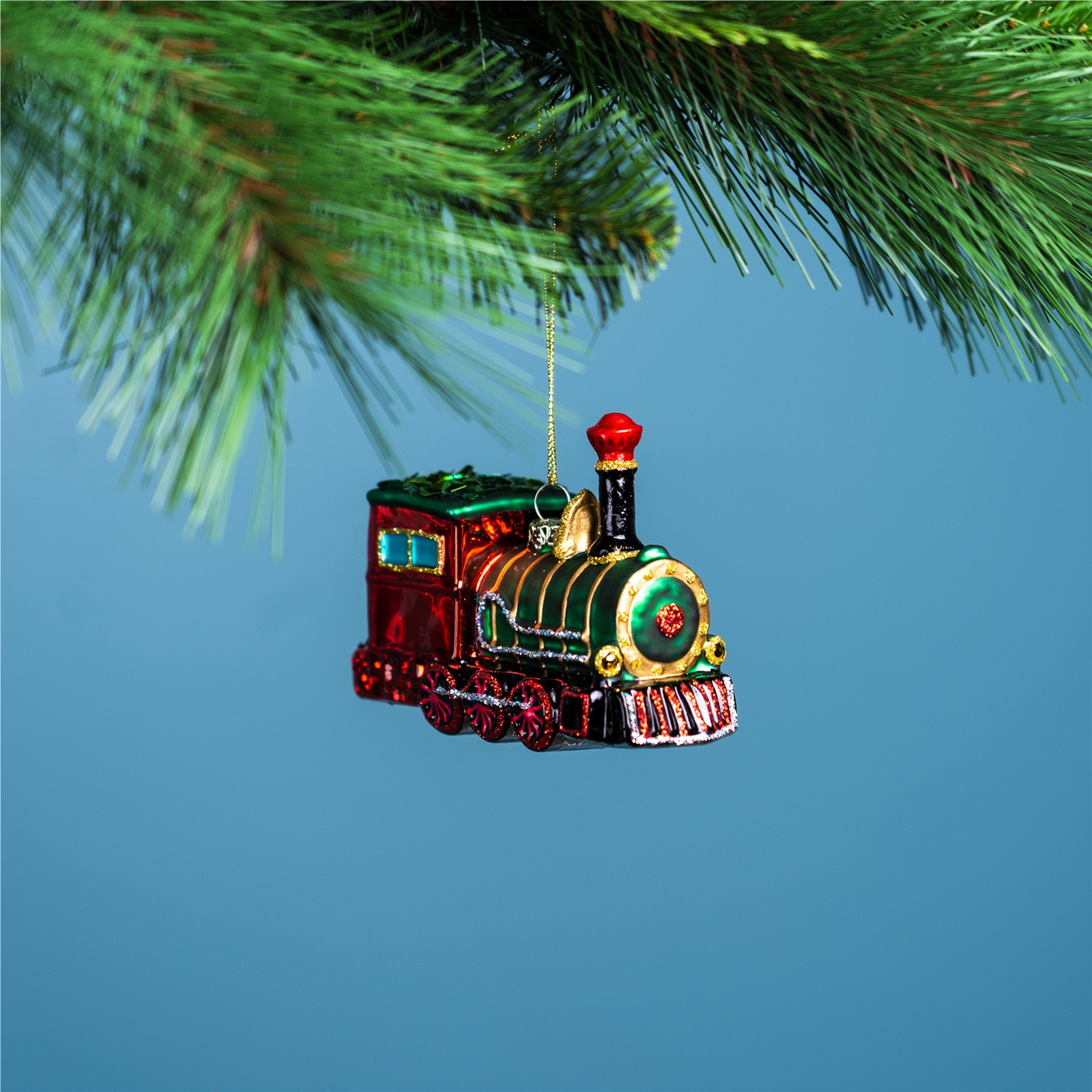 Glittered Glass Train Ornament (Set of 6) -Ship Only