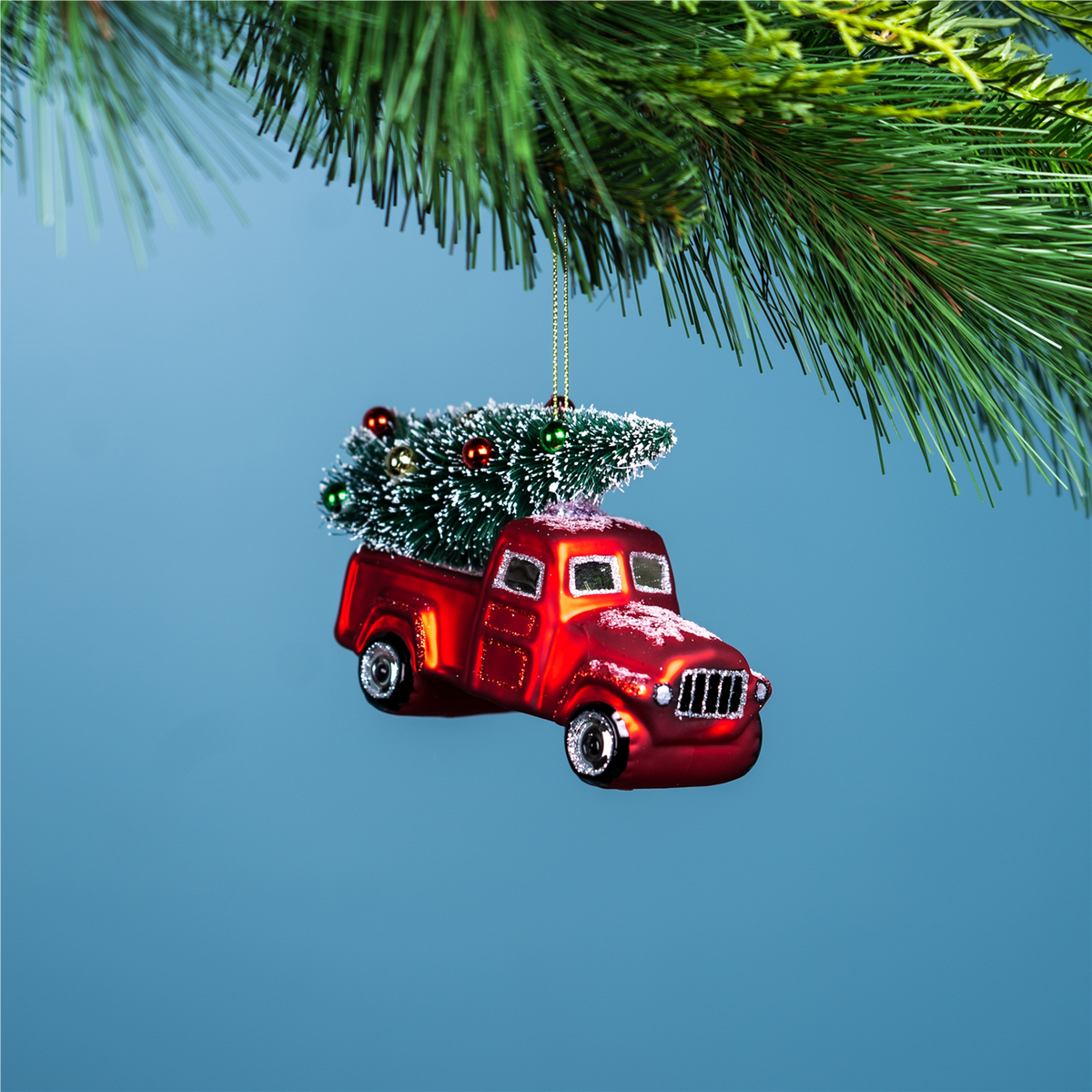 Truck w/Tree Ornament (Set of 6) 4.25"L x 3.5"H Glass -Ship Only