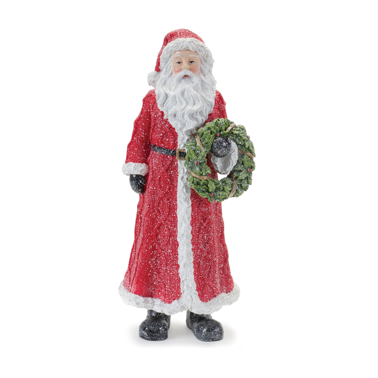 Glitter Santa Figurine with Pine Accent (Set of 3) -Ship Only