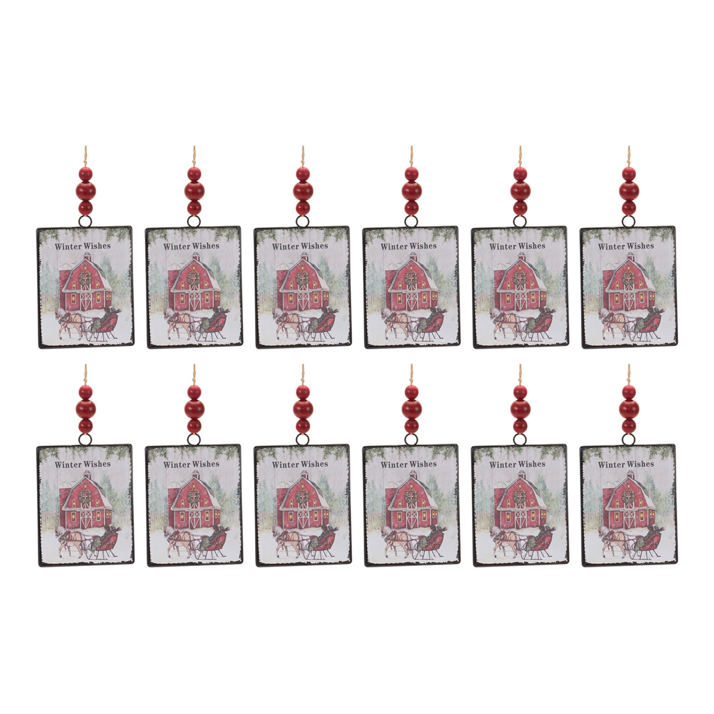 Glass Winter Wishes Barn Ornament (Set of 12) -Ship Only