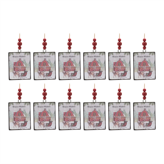 Glass Winter Wishes Barn Ornament (Set of 12) -Ship Only