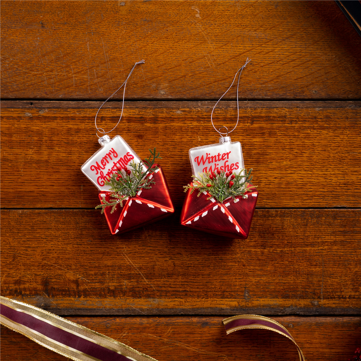Glittered Glass Santa Letter Ornament (Set of 12) -Ship Only