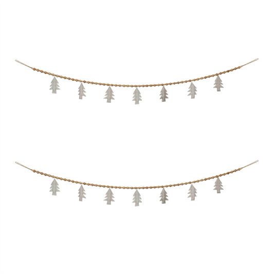 Wood Beaded Wool Tree Garland (Set of 2) -Ship Only