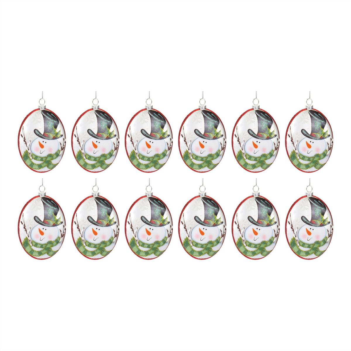 Glass Snowman Disc Ornament (Set of 12) -Ship Only