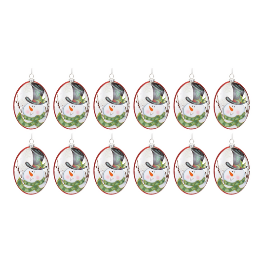 Glass Snowman Disc Ornament (Set of 12) -Ship Only