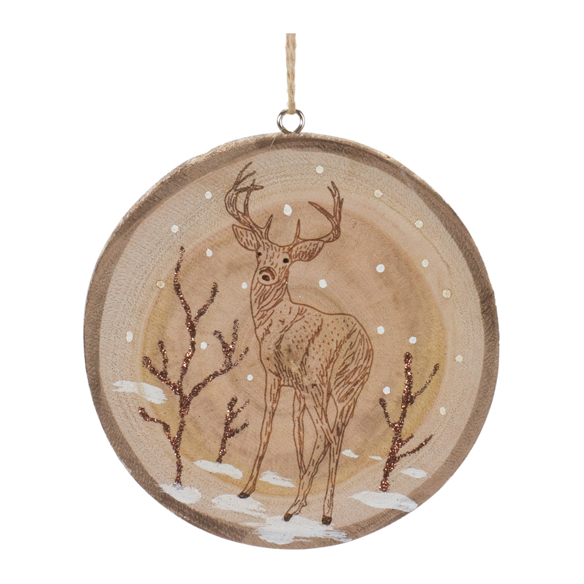 Deer Disc Ornament (Set of 12) 4”H Wood -Ship Only