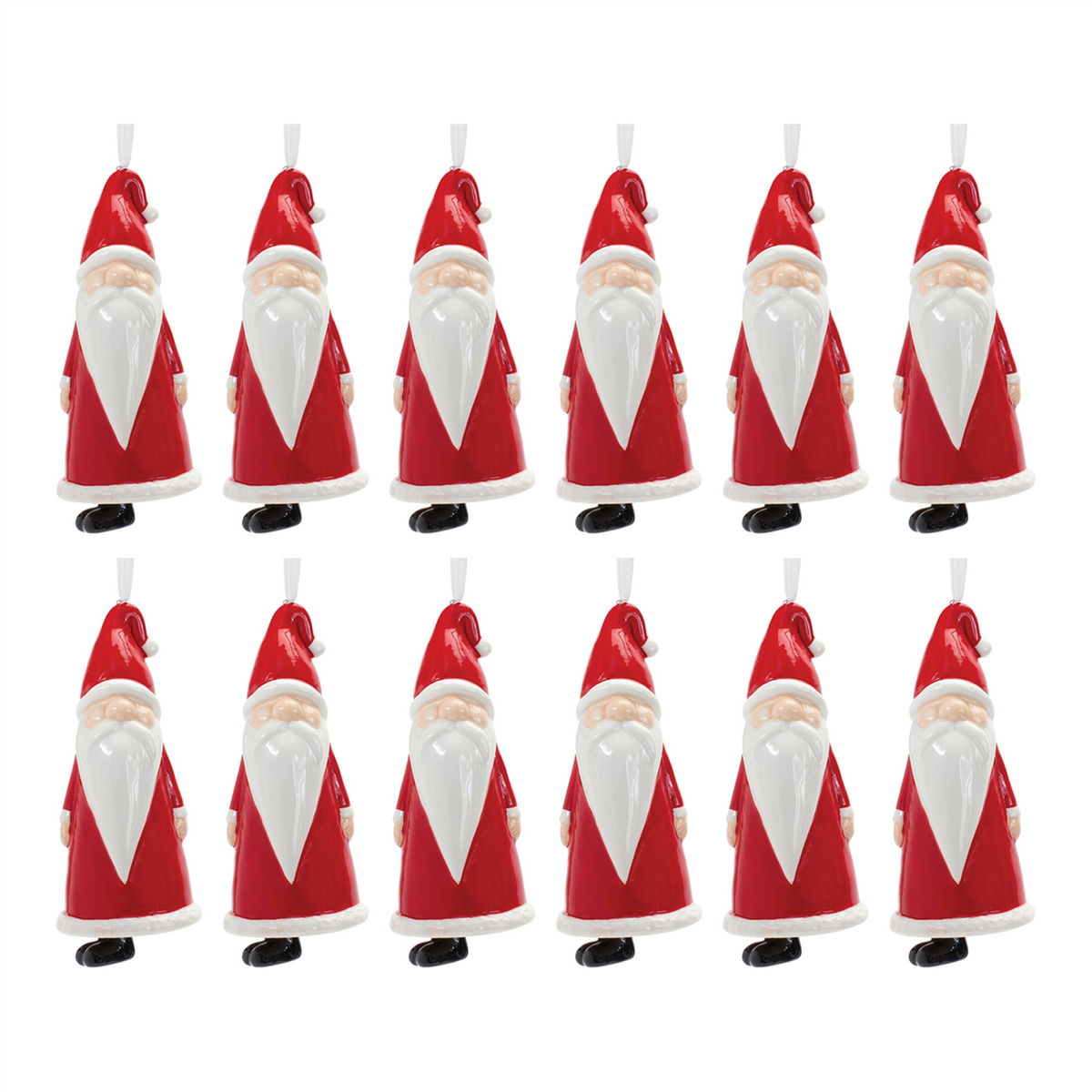 Santa Ornament (Set of 12) 5.75”H Ceramic -Ship Only