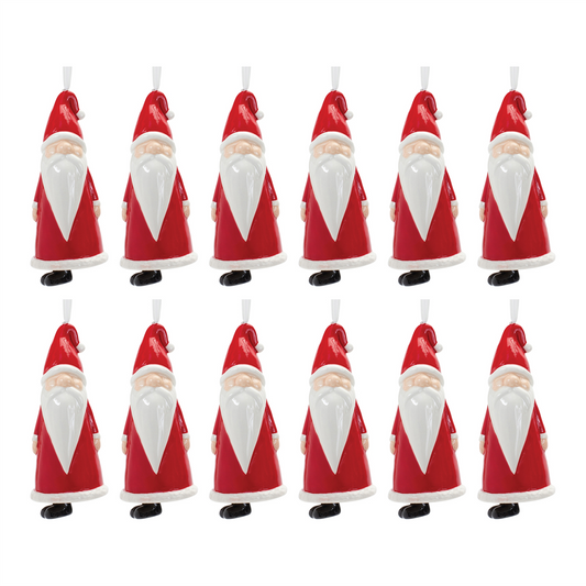 Santa Ornament (Set of 12) 5.75”H Ceramic -Ship Only