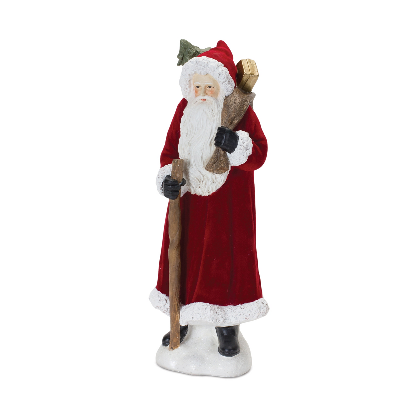 Flocked Santa Figurine with Hood and Staff (Set of 2) -Ship Only