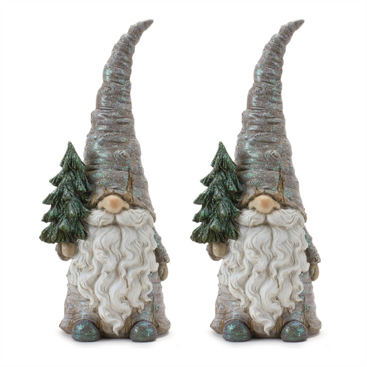 Gnome w/Tree (Set of 2) 13.5”H Resin -Ship Only