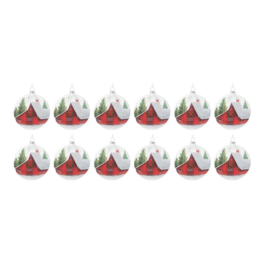 Frosted Barn Ball Ornament (Set of 12) -Ship Only