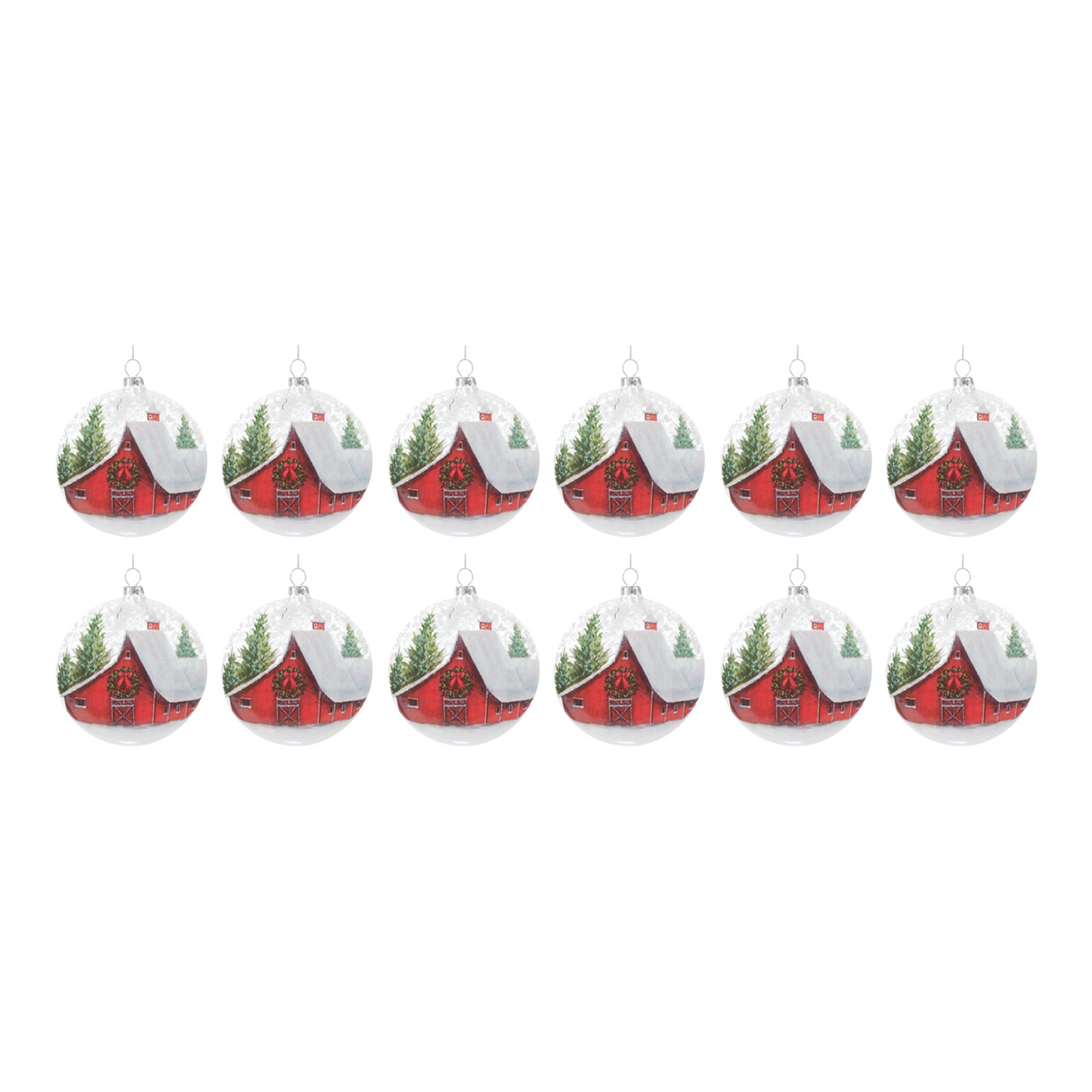 Frosted Barn Ball Ornament (Set of 12) -Ship Only
