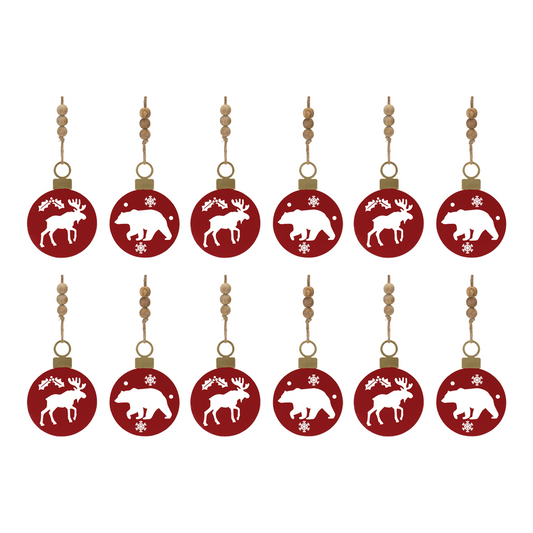 Bear and Moose Cut-Out Ornament (Set of 12) 7.5”H Iron -Ship Only