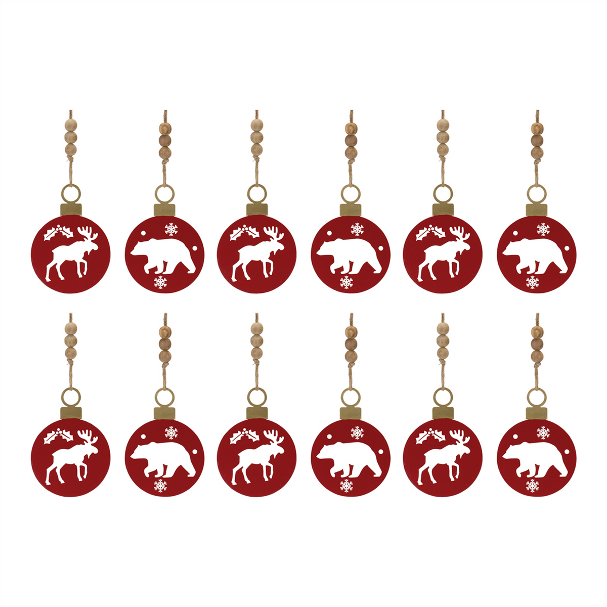 Bear and Moose Cut-Out Ornament (Set of 12) 7.5”H Iron -Ship Only