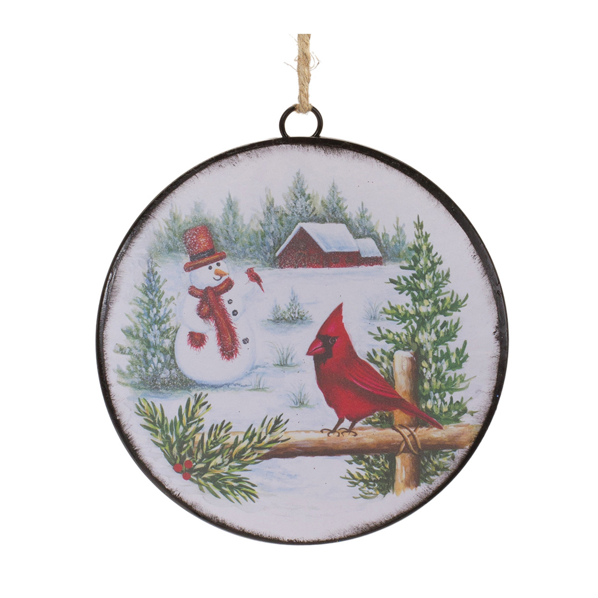 Snowman Disc Ornament (Set of 12) 6.5”H Metal -Ship Only