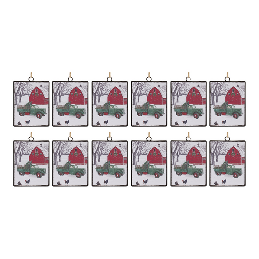 Glass Truck and Barn Ornament (Set of 12) -Ship Only